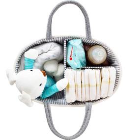 img 2 attached to KiddyCare Baby Diaper Caddy Organizer: Stylish Rope Nursery Storage Bin with 100% Cotton Canvas - Portable Diaper Storage Basket for Changing Table & Car - Perfect Baby Shower Gift