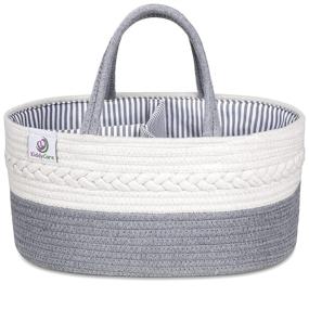 img 4 attached to KiddyCare Baby Diaper Caddy Organizer: Stylish Rope Nursery Storage Bin with 100% Cotton Canvas - Portable Diaper Storage Basket for Changing Table & Car - Perfect Baby Shower Gift