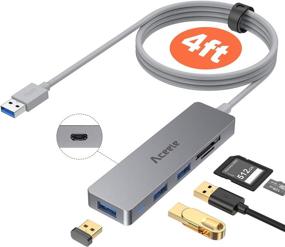 img 4 attached to 🔌 Aceele USB 3.0 Hub Splitter and Card Reader - 6-in-1, 4ft Extension Cable, Multiport Expander Adapter with 3 USB Ports and Micro SD/SD Card Slot for Desktop PC, Laptop, Chromebook, iMac
