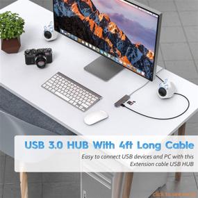 img 2 attached to 🔌 Aceele USB 3.0 Hub Splitter and Card Reader - 6-in-1, 4ft Extension Cable, Multiport Expander Adapter with 3 USB Ports and Micro SD/SD Card Slot for Desktop PC, Laptop, Chromebook, iMac