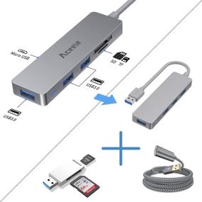 img 3 attached to 🔌 Aceele USB 3.0 Hub Splitter and Card Reader - 6-in-1, 4ft Extension Cable, Multiport Expander Adapter with 3 USB Ports and Micro SD/SD Card Slot for Desktop PC, Laptop, Chromebook, iMac