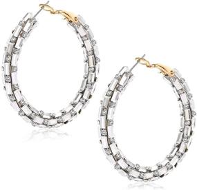 img 4 attached to 💎 NLCAC Sparkly Bohemian Glitter Resin Rhinestone Wrapped Hoop Dangle Earrings for Women and Girls