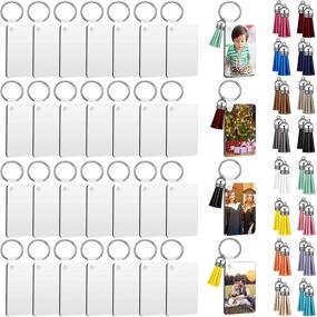 img 4 attached to 🔑 128 Piece Sublimation Wooden Keychain Making Kit with Split Key Rings and Colorful Tassels - Rectangle Shape for Sublimation Pendant Ornament Blanks