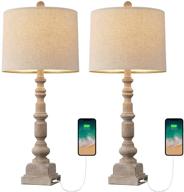 🪔 oneach vintage table lamps: dual usb port set for living room & bedroom - 2-piece white washed 27.75" rustic lighting with farmhouse charm логотип