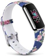 koreda sport band for fitbit luxe - floral silicone printed fadeless pattern strap accessory - blue rose design logo