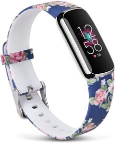 img 4 attached to KOREDA Sport Band for Fitbit Luxe - Floral Silicone Printed Fadeless Pattern Strap Accessory - Blue Rose Design