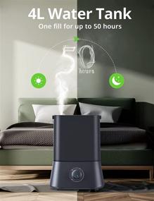 img 3 attached to 4L Cool Mist Humidifiers for Bedroom Large Room Home, Ultrasonic Humidifier -Quiet 26dB, 95mm Water Inlet, Adjustable Mist, Auto Shut-Off, Easy to Clean, 12-50H Humidifying (Grey)