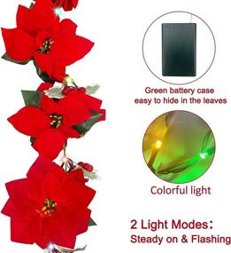img 2 attached to Enhance Your Holiday Decor with TURNMEON 6FT Christmas Poinsettia Garland: 20 Lights, 10 Poinsettia, 110 Glitter Golden Berry, 5 Pinecones, and 60 Leaves - Battery Operated Indoor/Outdoor Mantle Decoration (Color)