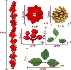 img 3 attached to Enhance Your Holiday Decor with TURNMEON 6FT Christmas Poinsettia Garland: 20 Lights, 10 Poinsettia, 110 Glitter Golden Berry, 5 Pinecones, and 60 Leaves - Battery Operated Indoor/Outdoor Mantle Decoration (Color)