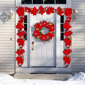 img 1 attached to Enhance Your Holiday Decor with TURNMEON 6FT Christmas Poinsettia Garland: 20 Lights, 10 Poinsettia, 110 Glitter Golden Berry, 5 Pinecones, and 60 Leaves - Battery Operated Indoor/Outdoor Mantle Decoration (Color)