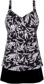 img 4 attached to 🌺 Stylish JINXUEER Plus Size Swimwear: Floral Tankini Set, Ruched Modest Two Piece Skirt Swimsuit for Women