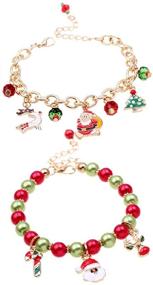 img 4 attached to 🎄 Christmas Bracelets: Xmas Tree Santa Claus Jingle Bell Elk Reindeer Dangle Beaded Charm Gift Jewelry Set for Women Girls Kids - Perfect for Christmas Party Favors