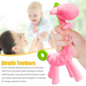 img 3 attached to 🦒 SHARE&amp;CARE BPA Free 2 Silicone Giraffe Baby Teether Toy Set for 3 Months+ Infants, with Storage Case, Sore Gums Pain Relief, Baby Shower Gift - 2 Different Teething Toys (Pink)