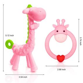 img 1 attached to 🦒 SHARE&amp;CARE BPA Free 2 Silicone Giraffe Baby Teether Toy Set for 3 Months+ Infants, with Storage Case, Sore Gums Pain Relief, Baby Shower Gift - 2 Different Teething Toys (Pink)