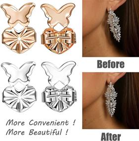 img 2 attached to 👂 FIBO STEEL 6Pairs Earring Backs Support for Women - Heavy Earring Lifters Set with Adjustable Secure Butterfly Magic Backs for Droopy Earlobes