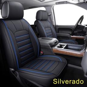 img 4 attached to LUCKYMAN CLUB 56-SLD Waterproof Faux Leather Seat Covers for 2007-2020 Chevy Silverado Sierra 1500 / 2500 HD / 3500 HD Crew,Double,Extended Cab (Black & Blue Full Set)