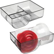 mdesign lid holder for efficient kitchen organization: 3-compartment plastic organizer bin - 2 pack - smoke gray логотип