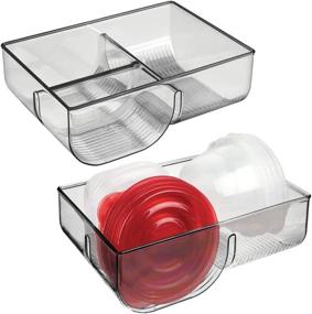 img 4 attached to mDesign Lid Holder for Efficient Kitchen Organization: 3-Compartment Plastic Organizer Bin - 2 Pack - Smoke Gray