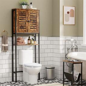 img 3 attached to Industrial Rustic Brown Toilet Storage Rack: Space-Saving Over-The-Toilet Cabinet with Louver Door - Easy to Assemble, Stable & Multi-Functional - HOOBRO BF43TS01