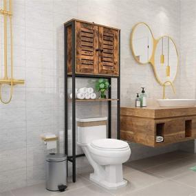 img 1 attached to Industrial Rustic Brown Toilet Storage Rack: Space-Saving Over-The-Toilet Cabinet with Louver Door - Easy to Assemble, Stable & Multi-Functional - HOOBRO BF43TS01