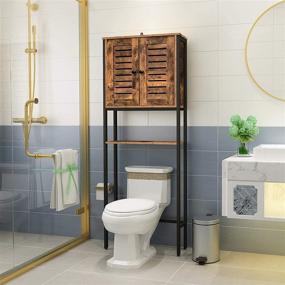 img 2 attached to Industrial Rustic Brown Toilet Storage Rack: Space-Saving Over-The-Toilet Cabinet with Louver Door - Easy to Assemble, Stable & Multi-Functional - HOOBRO BF43TS01
