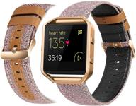 👫 eseekgo fitbit blaze bands for men and women - classic canvas fabric with micro fiber leather strap replacement and metal frame - small pink logo