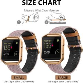 img 3 attached to 👫 eseekgo Fitbit Blaze Bands for Men and Women - Classic Canvas Fabric with Micro Fiber Leather Strap Replacement and Metal Frame - Small Pink