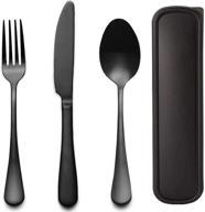 🍴 18/8 stainless steel portable travel utensils set with case - black silverware for lunch box and camping - reusable cutlery kit including knife, fork, and spoon logo