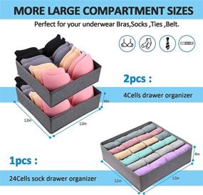 img 3 attached to 👙 GOGOODA Bra Socks Drawer Organizers: 3 Pack Foldable Cabinet Organizer Box - Large Compartments, Washable PBT Fabric - Perfect for Bras, Socks, and Ties (4 + 4 + 24 Cell, Gray)