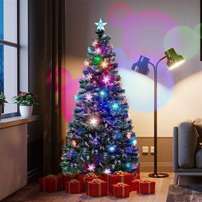 img 3 attached to 6ft Pre-Lit Christmas Artificial Tree with Color Changing LED Lights, Snowflakes, Top Star - Festive Party Holiday Xmas Tree with Metal Legs - Juegoal Optic Fiber, RGB Multicolored Design