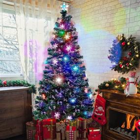 img 1 attached to 6ft Pre-Lit Christmas Artificial Tree with Color Changing LED Lights, Snowflakes, Top Star - Festive Party Holiday Xmas Tree with Metal Legs - Juegoal Optic Fiber, RGB Multicolored Design