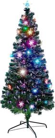 img 4 attached to 6ft Pre-Lit Christmas Artificial Tree with Color Changing LED Lights, Snowflakes, Top Star - Festive Party Holiday Xmas Tree with Metal Legs - Juegoal Optic Fiber, RGB Multicolored Design