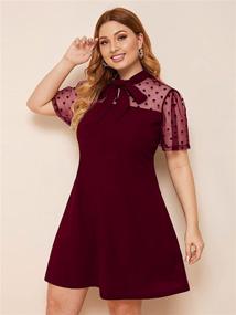 img 2 attached to 👗 Стильное платье для вечеринки Romwe Plus Size с контрастной сеточкой, короткими рукавами и галстуком - модель А-силуэт для женщин