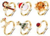 🎅 zz zinfandel 6 pcs christmas rings: cute cartoon elk, christmas tree, and santa rings for festive style! open adjustable knuckle stacking midi rings set logo