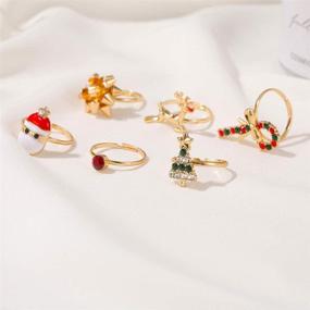 img 1 attached to 🎅 ZZ Zinfandel 6 Pcs Christmas Rings: Cute Cartoon Elk, Christmas Tree, and Santa Rings for Festive Style! Open Adjustable Knuckle Stacking Midi Rings Set