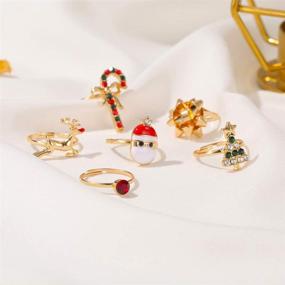 img 2 attached to 🎅 ZZ Zinfandel 6 Pcs Christmas Rings: Cute Cartoon Elk, Christmas Tree, and Santa Rings for Festive Style! Open Adjustable Knuckle Stacking Midi Rings Set
