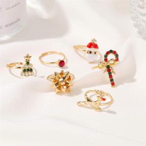 img 3 attached to 🎅 ZZ Zinfandel 6 Pcs Christmas Rings: Cute Cartoon Elk, Christmas Tree, and Santa Rings for Festive Style! Open Adjustable Knuckle Stacking Midi Rings Set