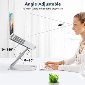 img 1 attached to 💻 Silver Laptop Stand, NEARPOW Laptop Stands for Desk, Sit to Stand Laptop Holder Riser, Multi-Angle and Height Adjustable up to 20.5", Compatible with MacBook up to 17" - Improved SEO