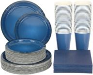 🍽️ swedin blue paper plates bulk set - includes 50 dinner plates, 50 dessert plates, 50 cups, 50 napkins - heavy duty disposable paper plates for party, graduation, birthday, holiday, and more logo