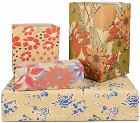 img 1 attached to 🎁 Premium Reversible Floral Kraft Wrapping Paper - 24 Sheets for Weddings, Bridal & Baby Showers - Eco-Friendly Brown Recycled Gift Wrap - 17.5 X 27.5 inches