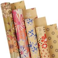 🎁 premium reversible floral kraft wrapping paper - 24 sheets for weddings, bridal & baby showers - eco-friendly brown recycled gift wrap - 17.5 x 27.5 inches logo