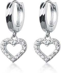 img 4 attached to ❤️ SLUYNZ Delicate CZ Heart Hoop Earrings in 925 Sterling Silver for Women, Teen Girls – Sweet Love Heart Drop Earrings