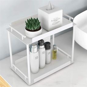 img 4 attached to 🛁 FLE Bathroom Organizer Countertop: 2 Tier Kitchen Spice Rack & Cosmetic Storage Shelf in White