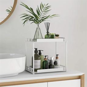 img 2 attached to 🛁 FLE Bathroom Organizer Countertop: 2 Tier Kitchen Spice Rack & Cosmetic Storage Shelf in White