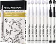 white paint pens - 8 pack of 0.7mm acrylic permanent markers (6 white + 2 black) for wood, rock, plastic, leather, glass, stone, metal, canvas, ceramic - extra fine point with opaque ink logo