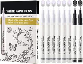 img 4 attached to White Paint Pens - 8 Pack of 0.7mm Acrylic Permanent Markers (6 White + 2 Black) for Wood, Rock, Plastic, Leather, Glass, Stone, Metal, Canvas, Ceramic - Extra Fine Point with Opaque Ink