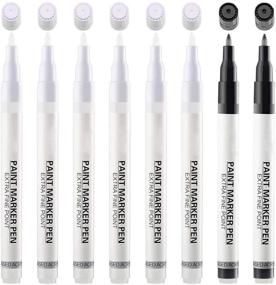 img 3 attached to White Paint Pens - 8 Pack of 0.7mm Acrylic Permanent Markers (6 White + 2 Black) for Wood, Rock, Plastic, Leather, Glass, Stone, Metal, Canvas, Ceramic - Extra Fine Point with Opaque Ink