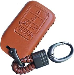 img 4 attached to Brown Hand Sew Leather Keyless Entry Cover Key Fob Case Protector Jacket Remote Bag For 2015 2016 2017 2018 2019 Honda Accord Civic CR-V Insight Pilot EX EX-L Touring Premium