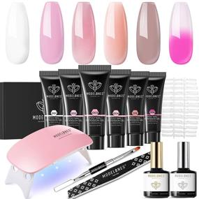 img 4 attached to 💅 Modelones Poly Nail Gel Kit - 6 Colors Poly Nail Extension Gel Kit - Nude White Temperature Color Changing Builder - All In One Kit for Nail Gel with Nail Lamp - Base Top Coat Set - Nail Forms - French Manicure Set for Starter DIY Nail Art at Home