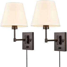 img 3 attached to 🌙 Classic Swing Arm Wall Lamps: Traditional 2-Pack Plug-in Wall Lights with Fabric Shade - Dark Brown